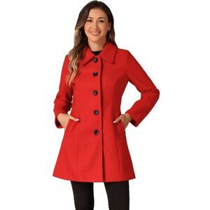 Winter Single Breasted Faux Fur Collar Warm Coat Red